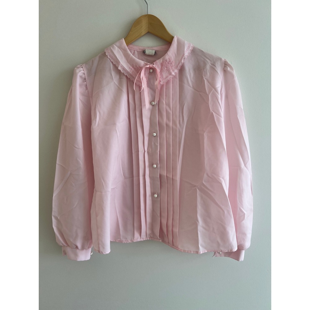 Vintage 80s Pink Pintuck Blouse Peter Pan Collar Coquette Balletcore Romantic